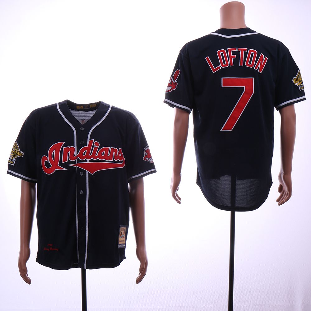 Men Cleveland Indians #7 Lofton Blue Throwback 1995 MLB Jerseys